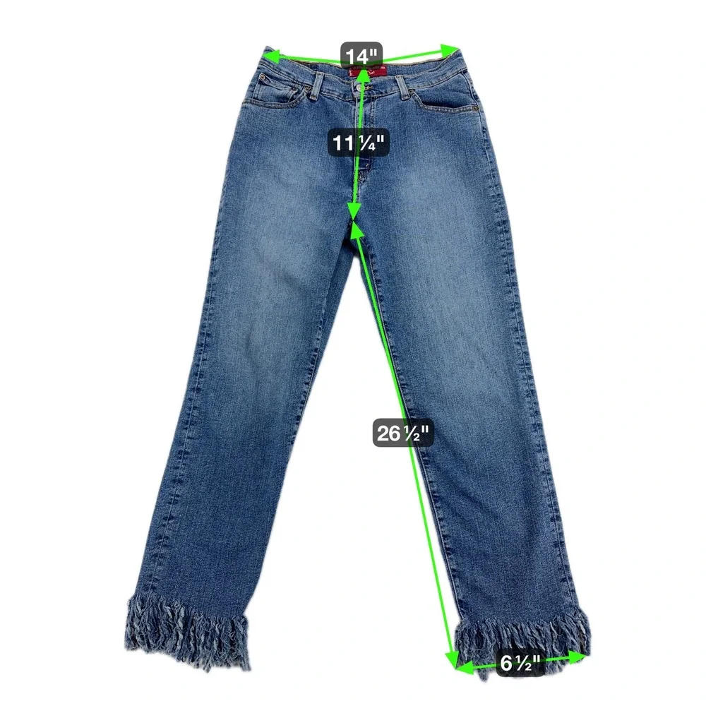 Levis 512 Slim Stretch Blue Jeans Fringe Hem High Rise Women's Size 12‎